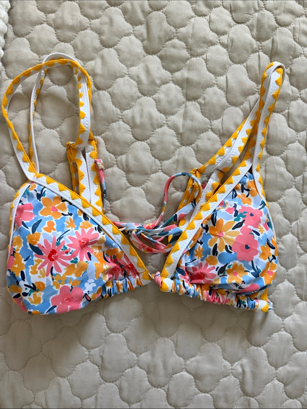 Assorted Bright Pink Floral Trim Bikini Tops - Picture 6 of 9